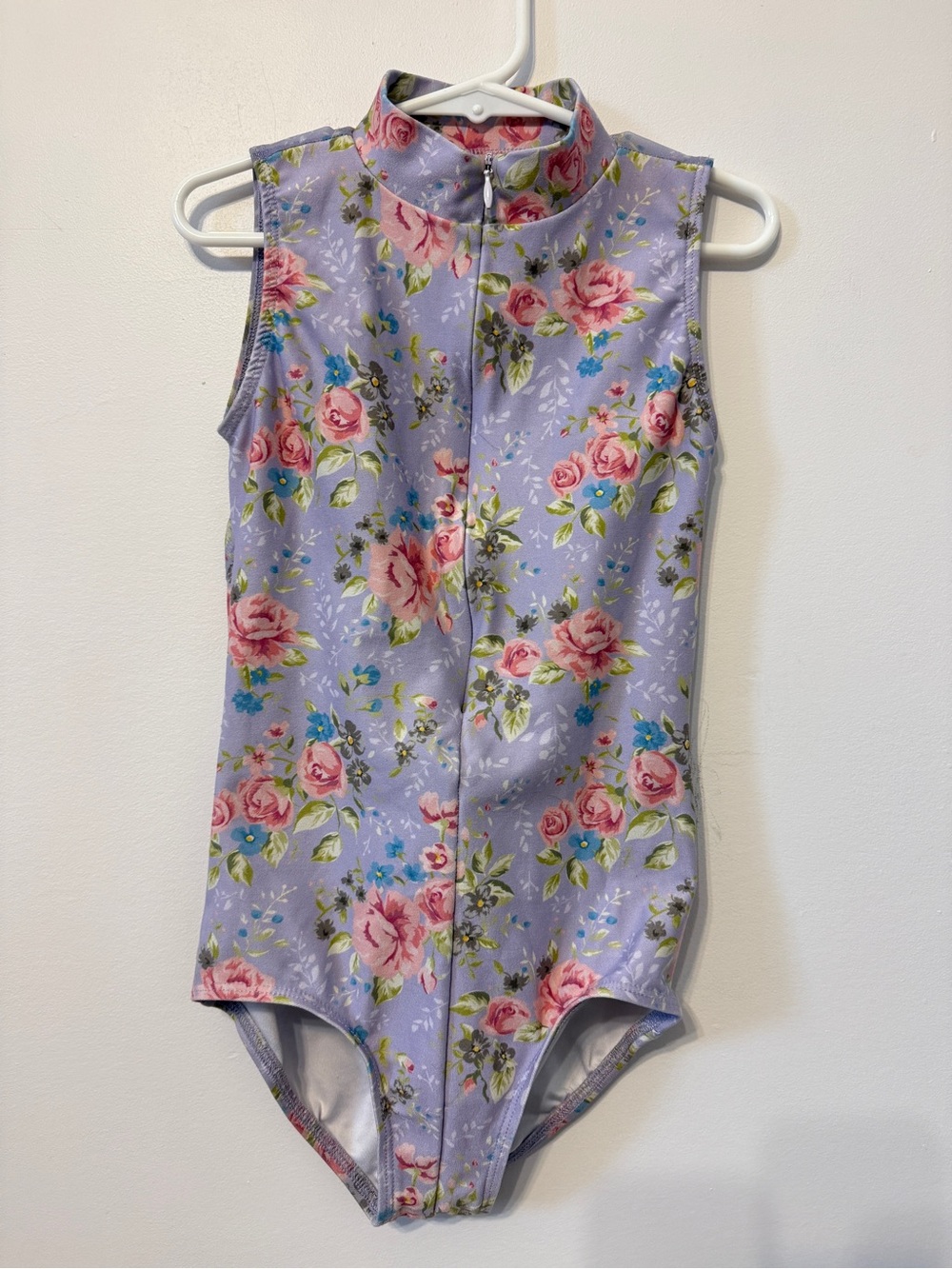 Ainsliewear Zip Front Girls Large 10-12 Floral Dance Bodysuit Leotard Lavender